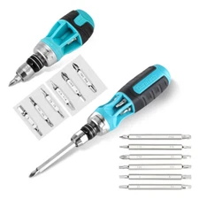 2PC Multi-bit Ratcheting Screwdriver Set 12-in1 Standard/Stubby Screw Driver Set