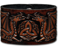 Lederarmband 48MM Keltische Drachen mit Trinity (12) braun-antik mit Druckknopf