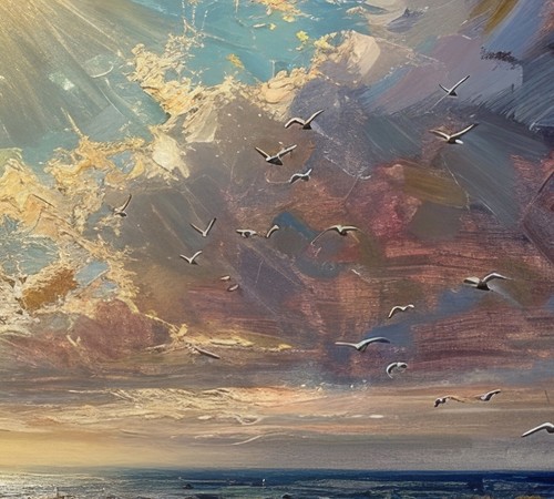 Beautiful Beach Sunrise, Oil Painting Print 5"x7" on Matte Paper - Picture 6 of 7