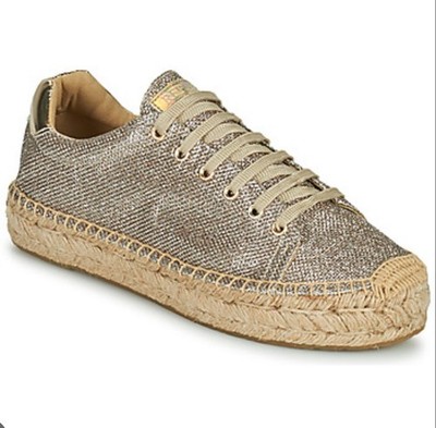 Replay Gold Lurex Metallic Winn Platin Schnür Espadrilles 40 7 Brandneu