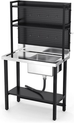 Commercial Utility Sink with Drainboard and Pegboard for Restaurant Dishwashing