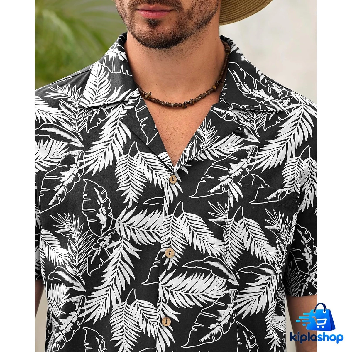 Camisa hawaiana para hombre, manga corta, algodón negro, estampado floral