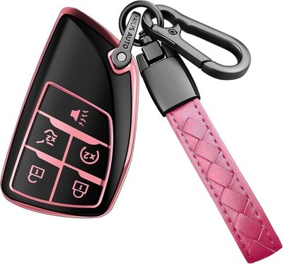 Pink 5-Button Key Fob Cover Case for 2021-2026 Chevy GMC with Keychain Accessory