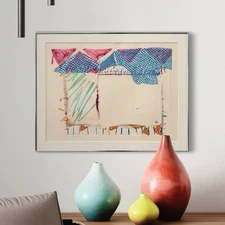 Vintage 1980s Abstract Watercolor Signed Retro Modern Bright Pop Art Framed