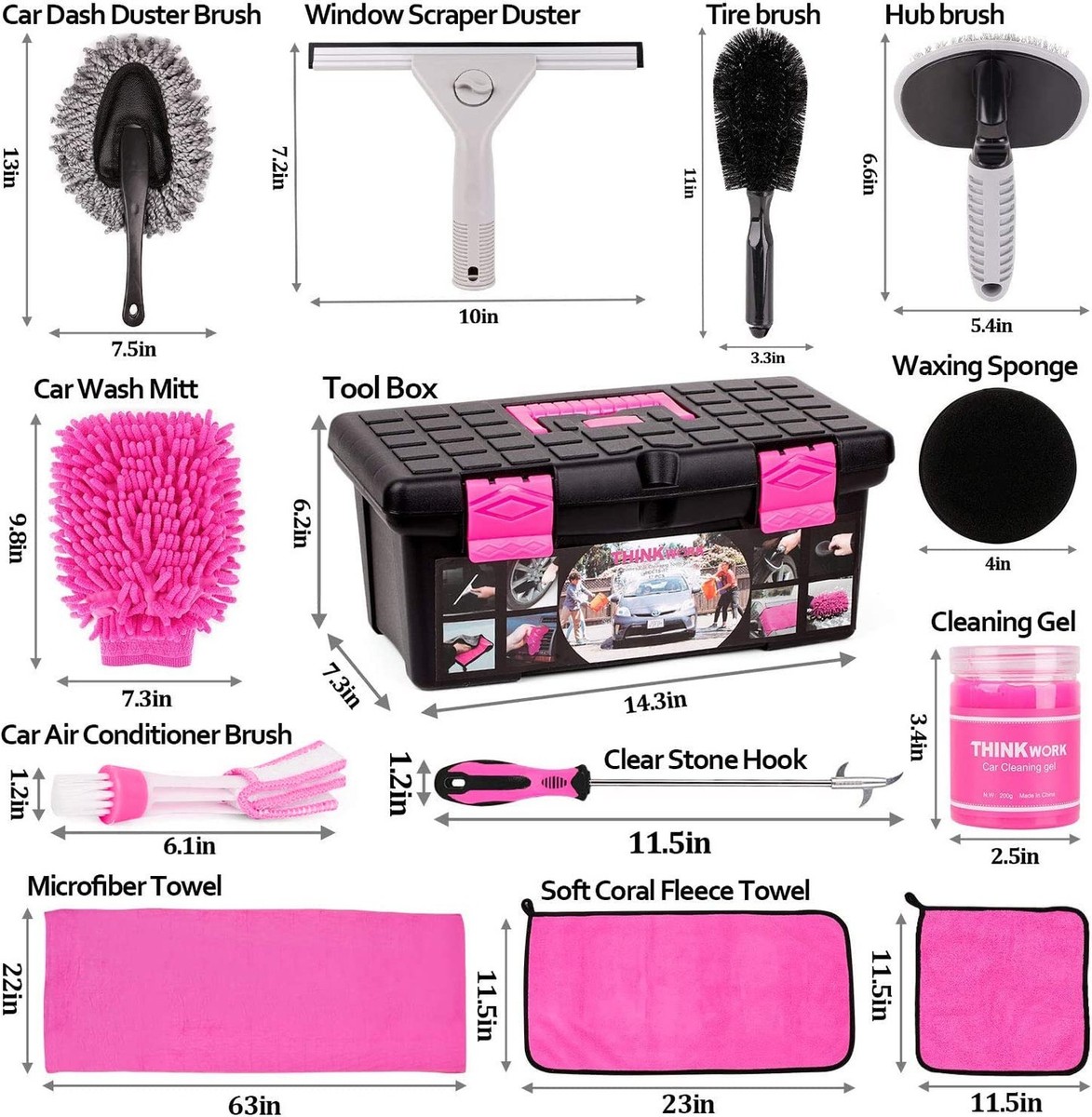 THINKWORK Pink Car Detailing Cleaning Kit, Car Wash Kit, Car