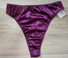 NWT Vintage Victoria's Secret Purple Liquid Second Skin Satin Thong Panties S