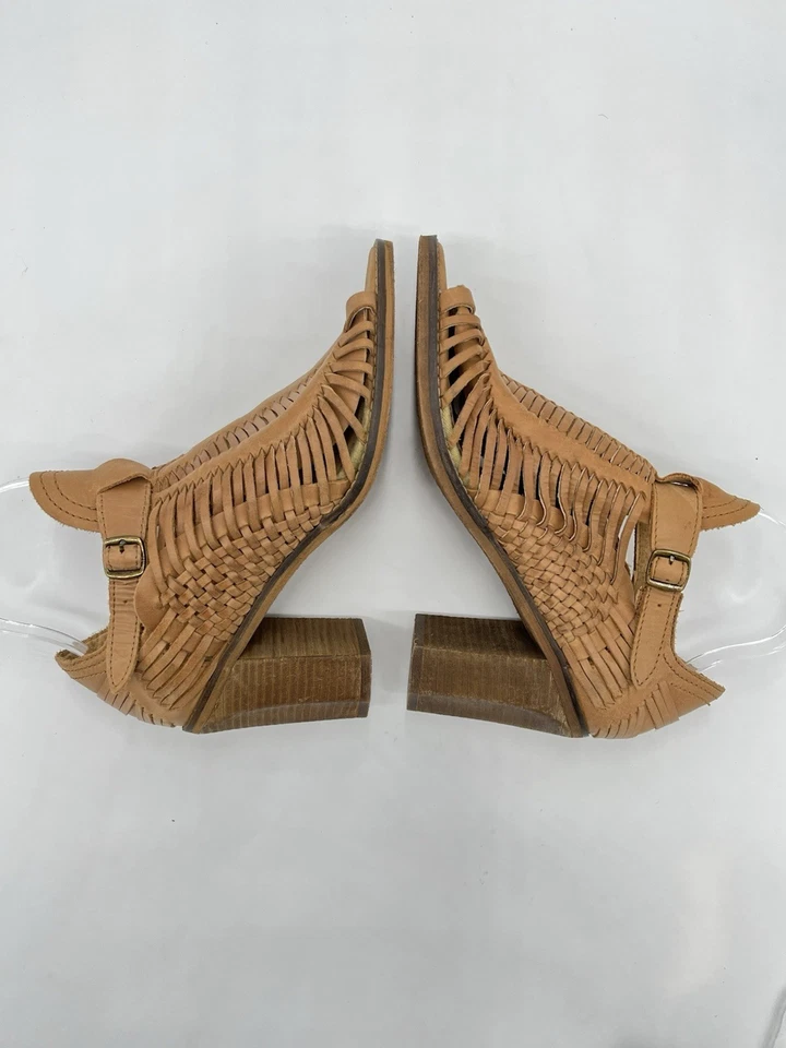 Naughty Monkey Women’s Leather Woven Heeled Sandals Size 9.5 Tan Open Toe Boho - Image 4 of 4