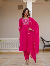 Indian Designer Pink Natural Silk Salwar Kameez With Net Dupatta For Women