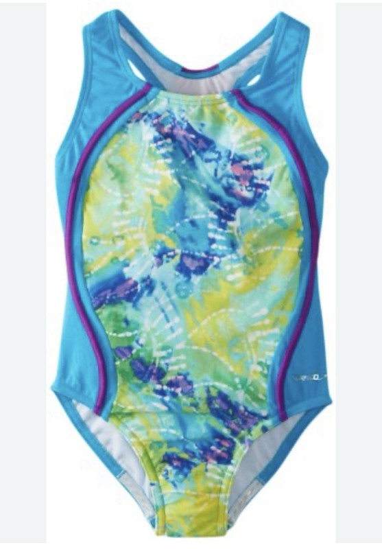 Speedo Swimsuit Size 5  Blue Girls New Rainforest Tye Dye Sport Slice ￼