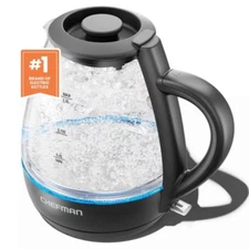 Chefman 1L Rapid-Boil Kettle with Automatic Shutoff - Black: Glass Electric
