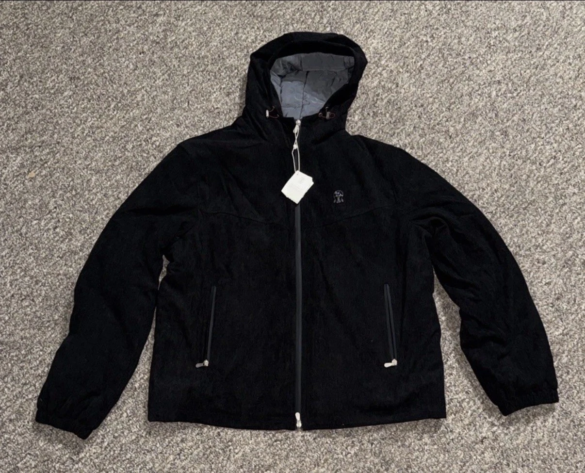 Brunello Cucinelli — Brunello Cucinelli Hooded Down Jacket Black Full Zip Logo Men's Size 54
