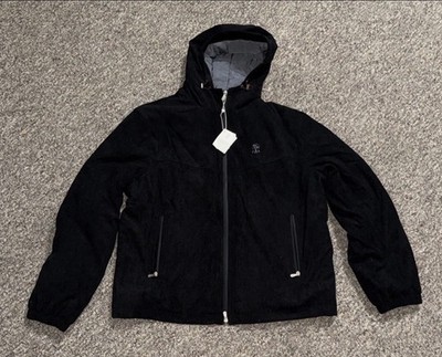 Brunello Cucinelli Hooded Down Jacket Black Full Zip Logo Men's Size 54