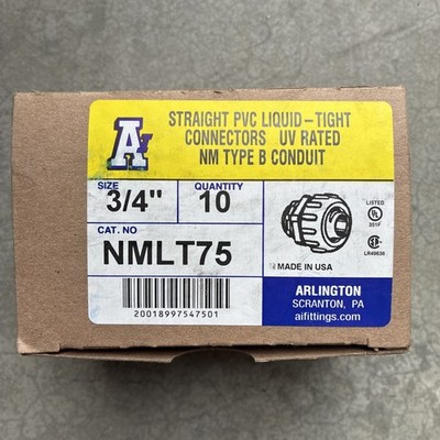 New Arlington NMLT75 Straight Liquid Tight Conduit Connector, 3/4 Full Case