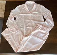 Victoria's Secret Glazed Satin Long Pajama Set Angel Pink Crest Logo Sz M Short