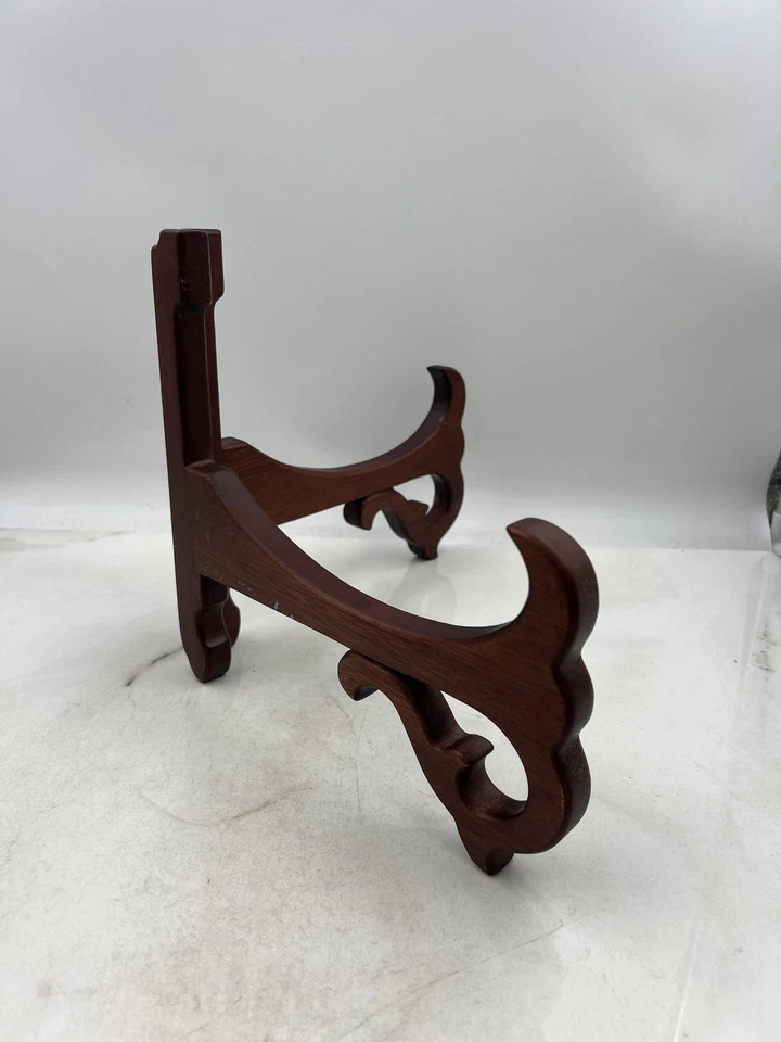 Caballete plegable tallado con soporte de exhibición de madera con bisagras para placa o arte caoba Foto 4 de 4