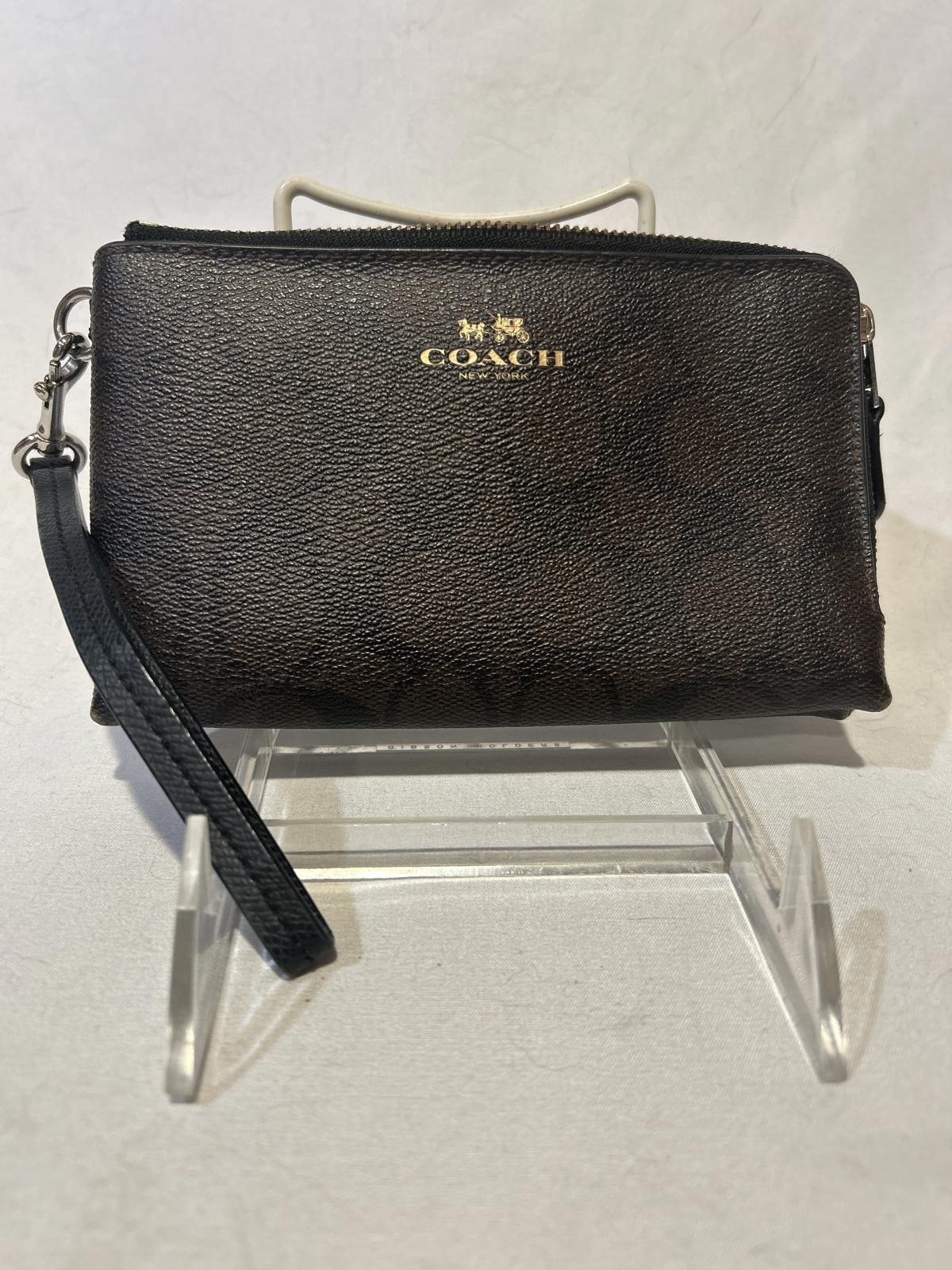 Coach Pre-Owned Brown & Black Signature Double Zip Wristlet Wallet