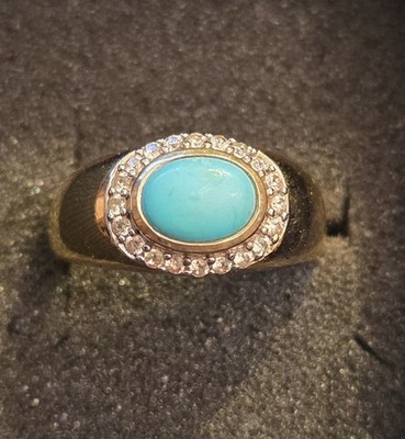 Sleeping Beauty Türkis und Zirkon-Halo-Ring - Gr. 20 ca. 1,65ct.