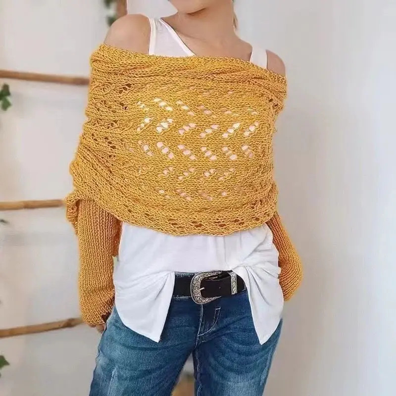 Scarf with Sleeves for Women Shawl Wraps Knitted Cable Crochet Multifunctional S