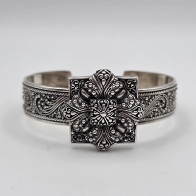 7,25'' SARDA Bali 925 Sterlingsilber verziert floral filigran Manschette Panel Armband