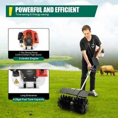 #ad 52cc Handheld 2.3HP Gas Power Sweeper Broom Snow Dirt Driveway Walkway Clean $119.97