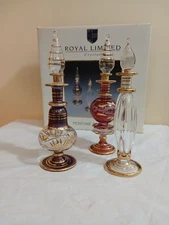 3 Vintage Egyptian Crystal Glass Perfume Bottles w/ Stoppers Royal Limited 1995