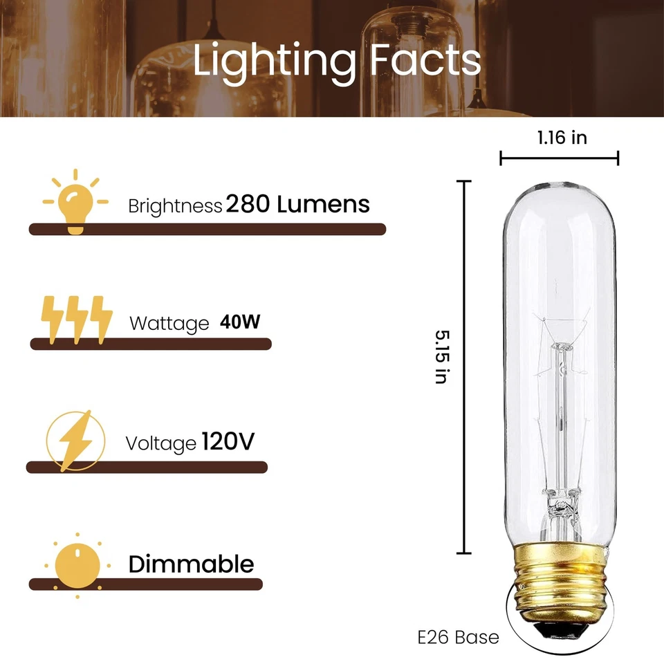 6 Pack T10 Tubular Light Bulbs, 40W Bulb, Clear 5 In (6 Pack), Warm White 40w - Image 3 of 4