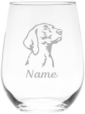 German Shorthaired Pointer Dog w/ Name Personalized Wine Glass 12 Characters Max