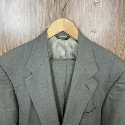 PalmBeach 2 Piece Suit Mens 44R 38x30 Brown Green Striped Pure Wool USA Made