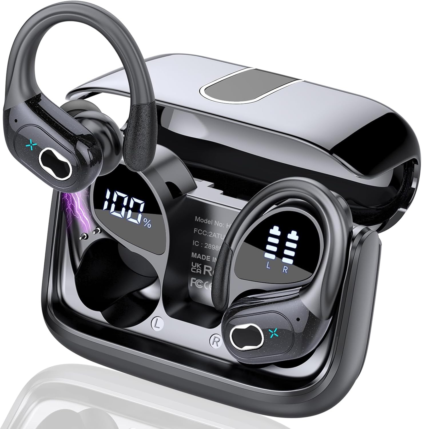 Wireless Earbuds 75hrs Bluetooth 5.4 Headphone Sport, 2025 Black