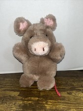 RUSS Stuffed Animal ROSEBUD PIG 9" Brown Plush Soft Toy Pink Yarn Tail Item 452
