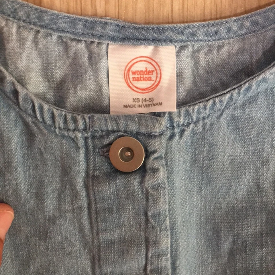 Cherokee Striped Patriotic 4th of July Dress & Wonder Nation Chambray Romper 4/5 - Image 3 of 4