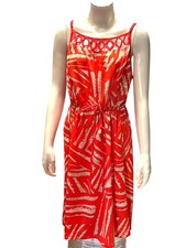 Mossimo Supply Co LG Orange Sundress Sleeveless Tie Waist Tropical Print Summer