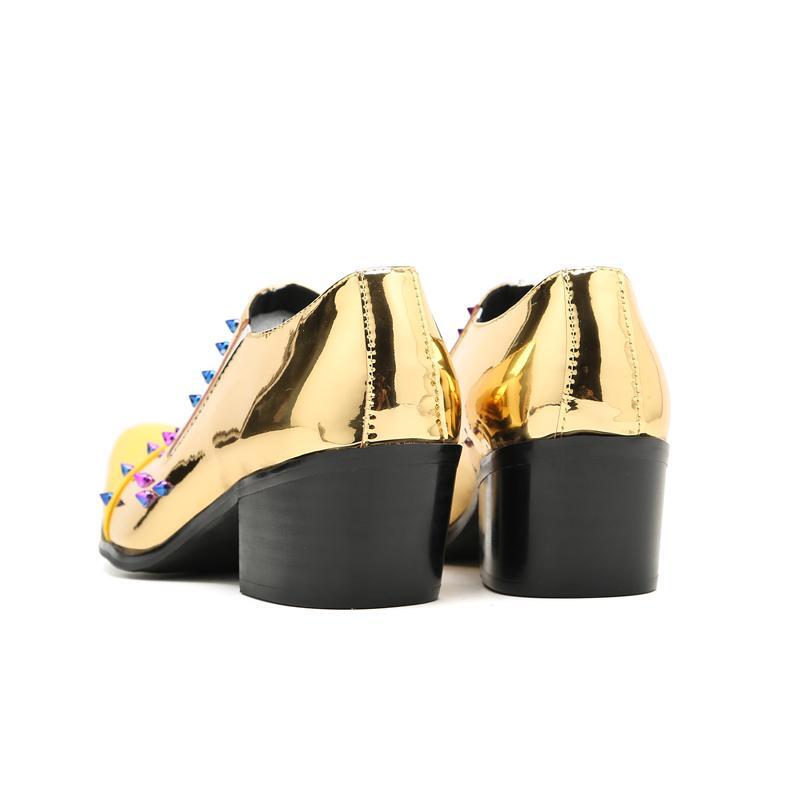 SAOLA Scarpe uomo pelle a punta eleganti business rivetto slip on tacco a blocco giallo nuove