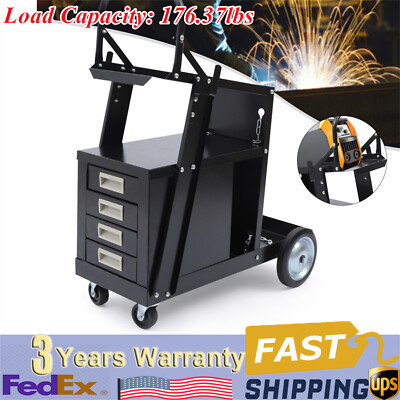Rolling Welding Cart w/ Tank Storage 4 Drawers for TIG MIG Welder Plasma Cutter