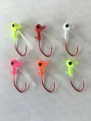 EAGLE CLAW 10 pack 1/16 Weedless Crappie Jig Heads with Eyes #2 Red Chrome Sickle Hooks