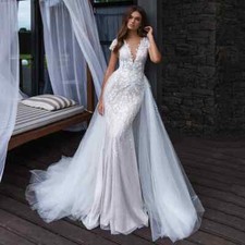 Mermaid Wedding Dresses with Detachable Tulle Skirt Lace Applique Bridal Gowns