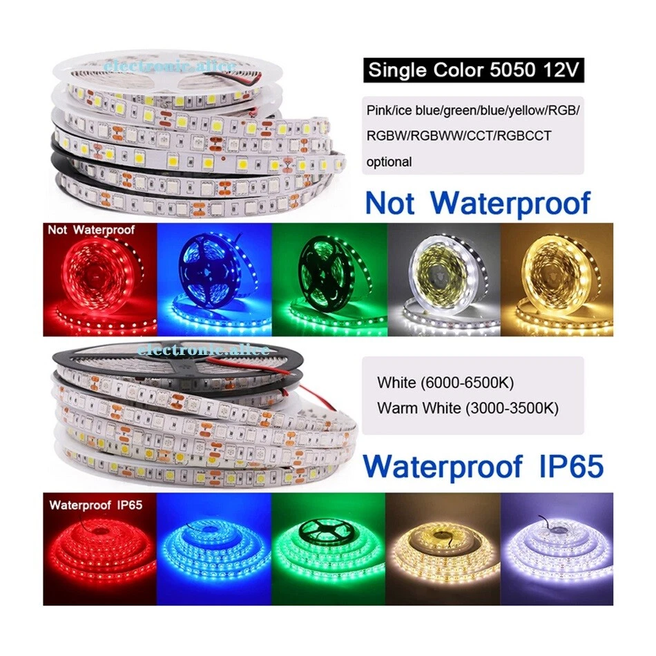 DC 12V-24V SMD 5050 RGB LED Strip Waterproof CCT RGBW RGBWW string light 5m - Image 2 of 4