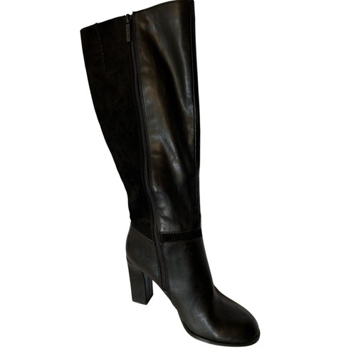 Nine West Black High Heeled Leather Suede Tall Boots 8.5 Dress Booties Classy - Picture 5 of 12