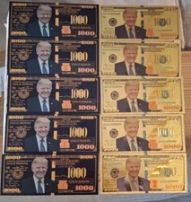 10 (5 ea) President Donald Trump Gold Foil  Banknote $1000 Dollar Bill 45th USA 