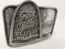St. Louis MO Belt Buckle 1987 Pewter Ltd Ed Soybean Expo ARCH 3D FIgural Vintage