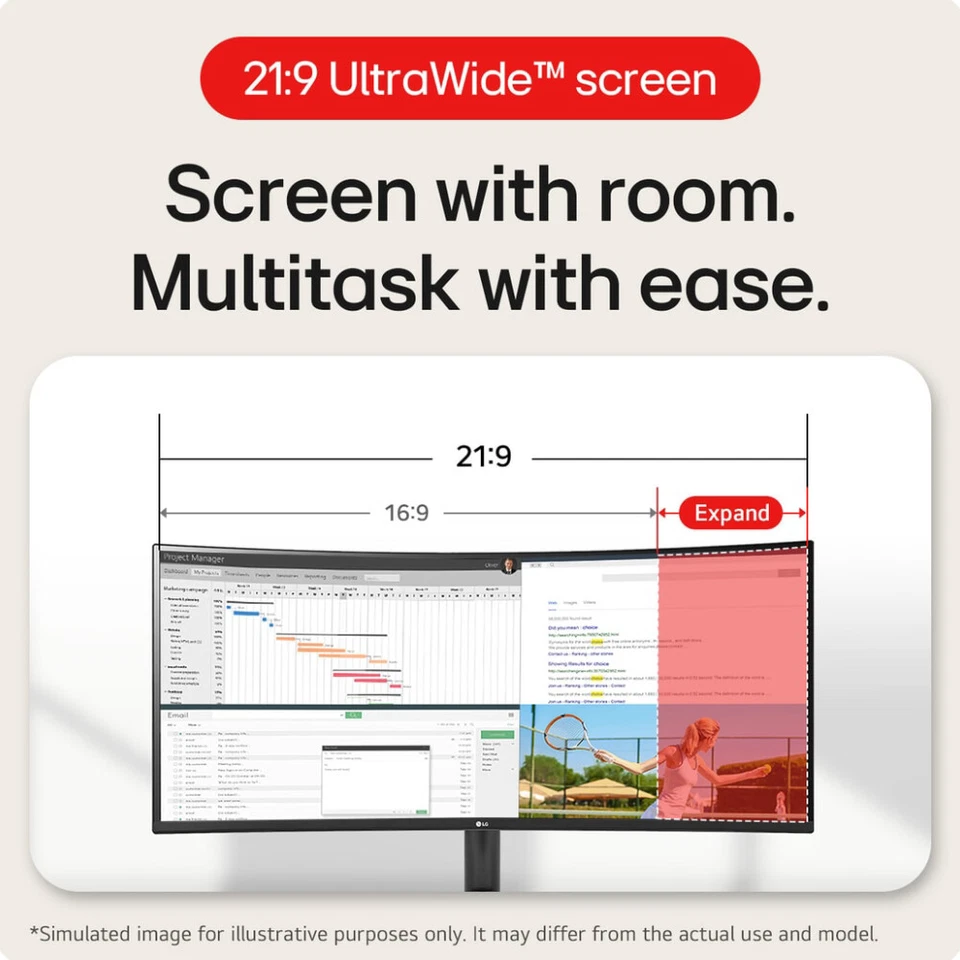 LG Ultrawide 34WR50QK-B.AEK 34" Curved 100Hz 5ms Wide Quad HD FreeSync Monitor - Image 4 of 4
