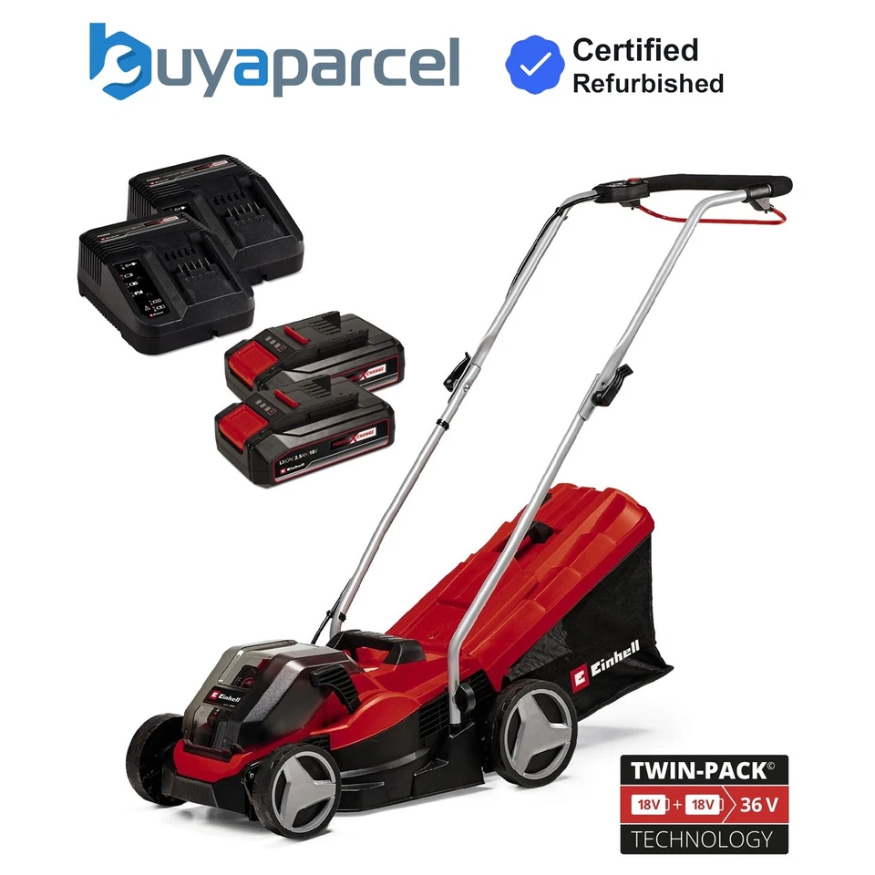 Einhell Cordless Lawnmower Twin 18v 36v 33cm Cut Brushless Power X Change 2x2.5