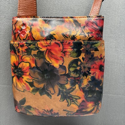 Patricia Nash Stipes Leather Crossbody Bag Floral Zipper $169