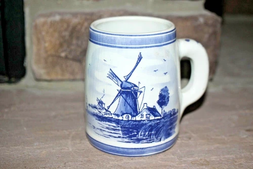 Delft Blue Mug, Windmill Mug, Delft Beer Stein, Nederland Art, Hand Painted Mug