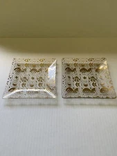 Vintage MCM Georges Briard Two Bent Glass 5.75” Trays Forbidden Fruit Pattern