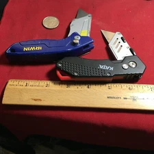 LOT OF 2 IRWIN KATA  BUTTON LOCK FASTBACK LOCKBACK CARPET KNIFE  RAZOR  1594