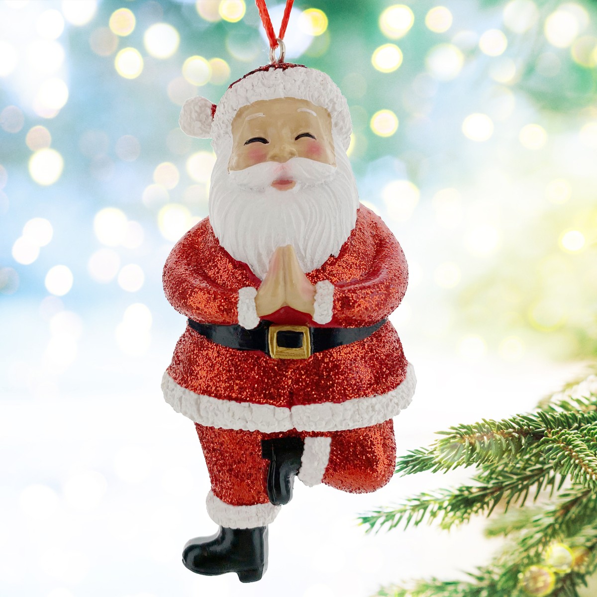 Yoga Christmas Ornaments - Set of 3 Yogi Santa in Yoga Poses Zen