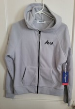 aeropostale Aero womens solid lightweight Fleece full-zip hoodie gray medium