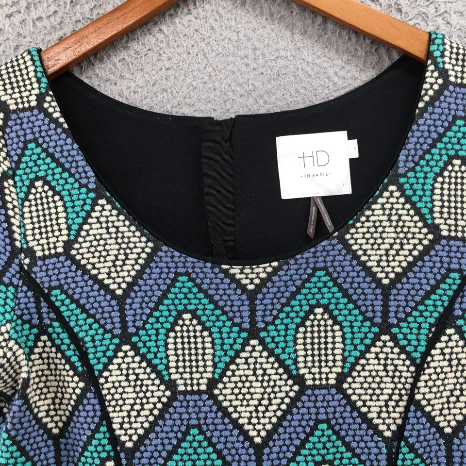 HD A-Line Dress Womens M Multicolor Cotton Blend Short Sleeve Back Zip Geometric - Image 3 of 4