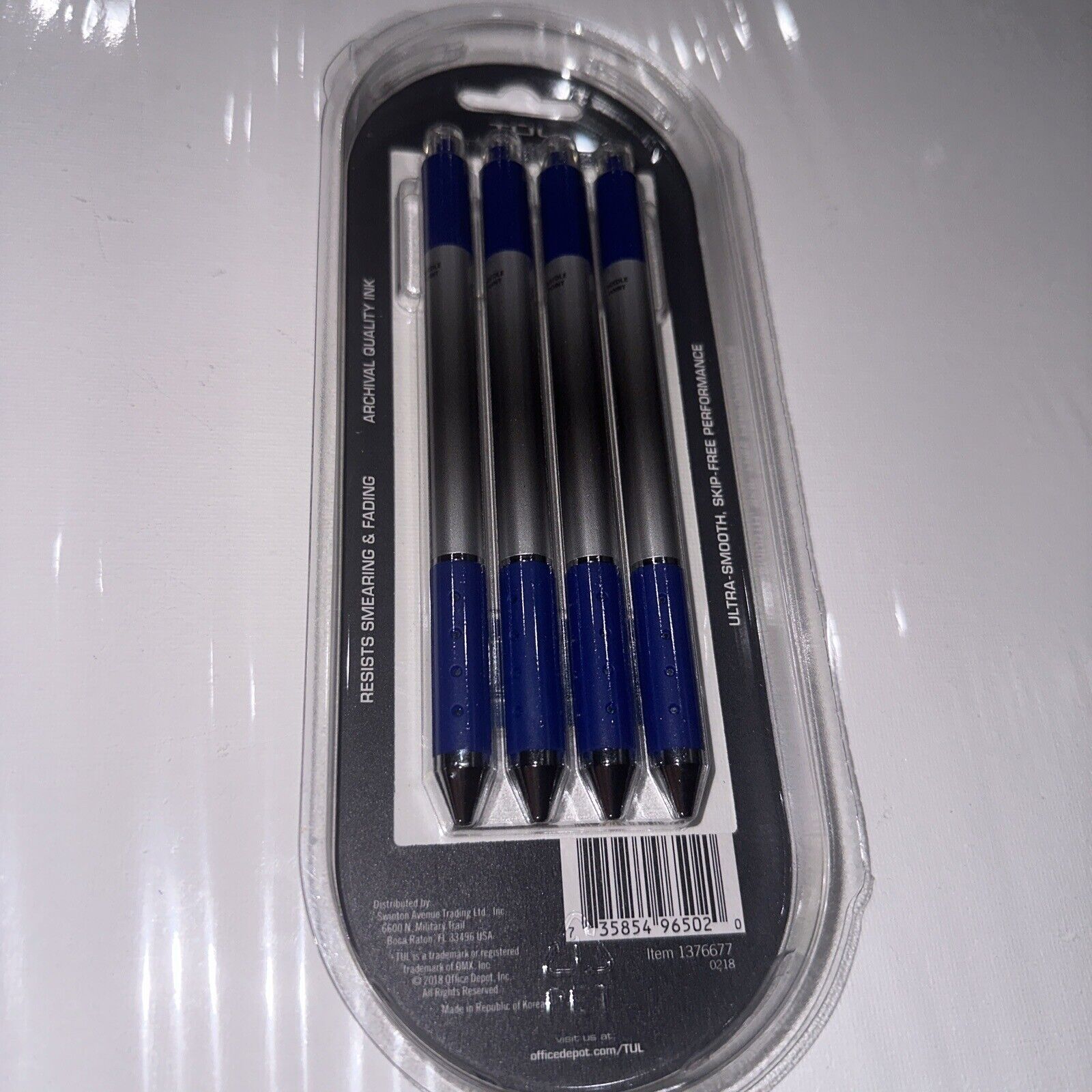 TUL Retractable Gel Pens, Fine Point, 0.5 mm, Silver Barrel, Blue Ink, Pack  Of 12 Pens